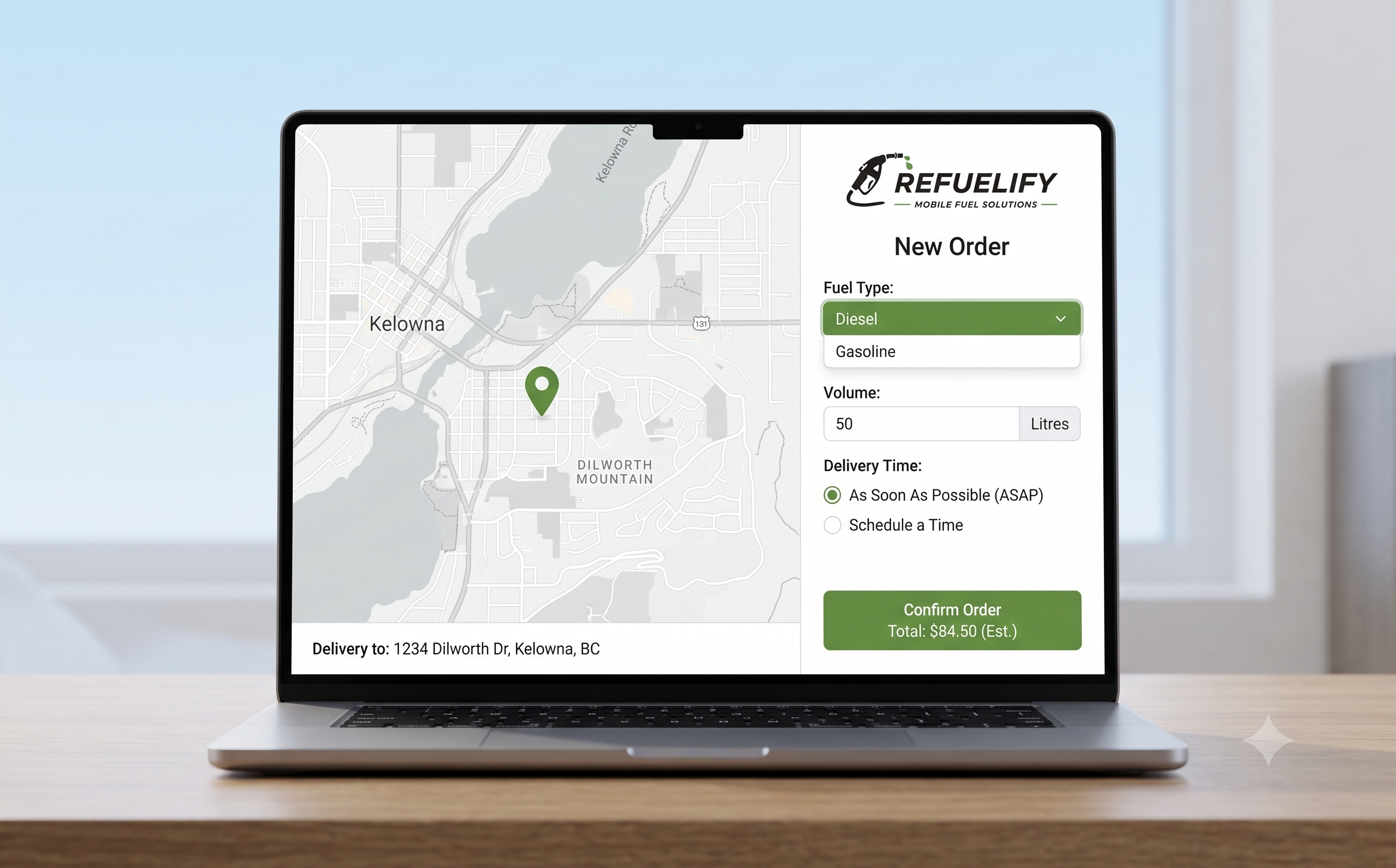Ordering fuel in the Refuelify web app