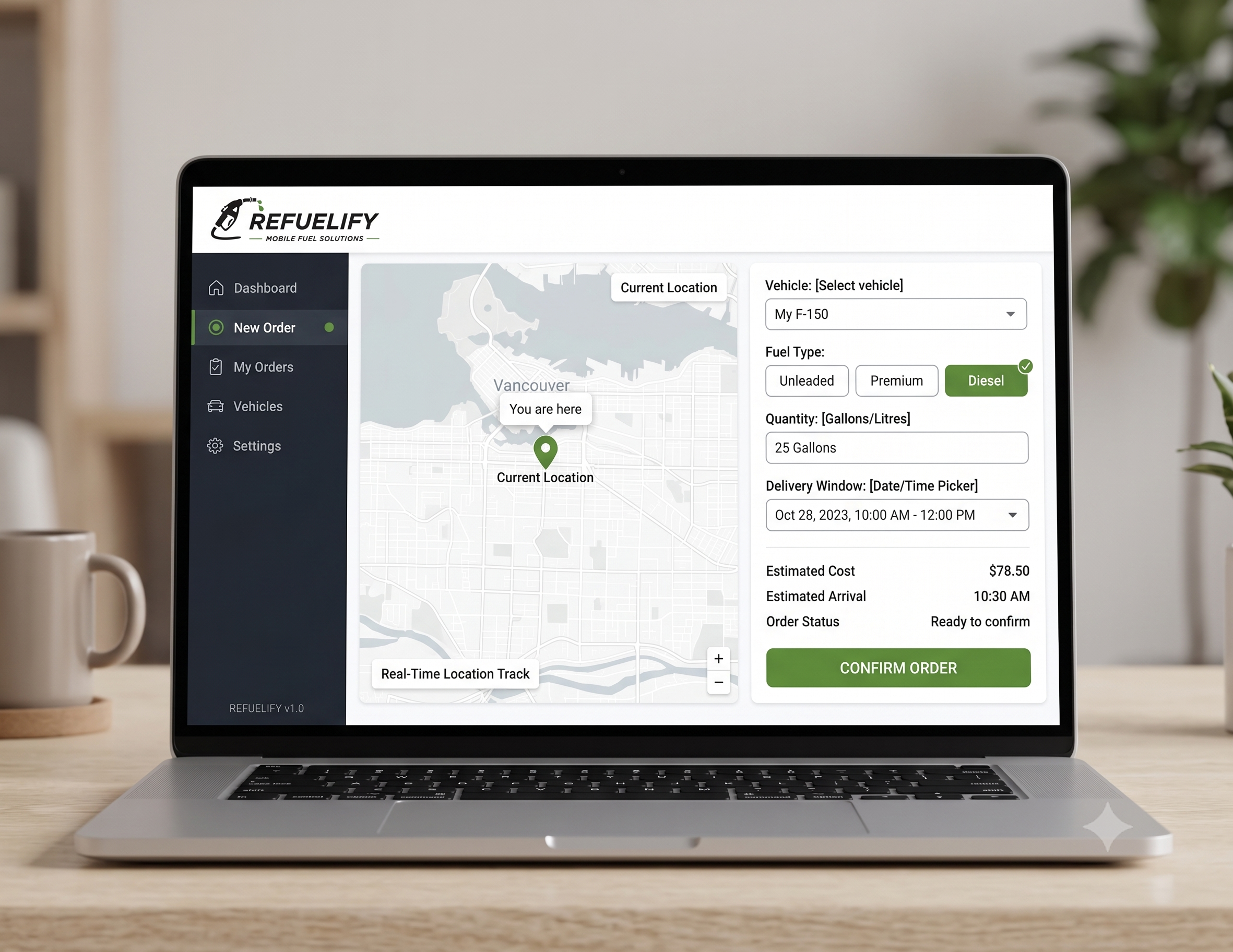 Ordering fuel in the Refuelify app